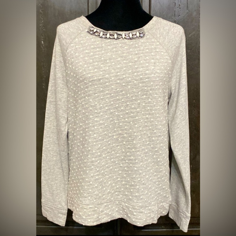 JCP oversized gray with white polka dots sweatshirt w/rhinestones - Size Large
